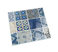 Patterned Glass Fireplace Floor Guard | Toughened Hearth Plate | Heat Resistant Stove Base Protector | Decorative Spark Protection Panel - 60x60cm (23.6×23.6 inch) - Ceramic tile patterns