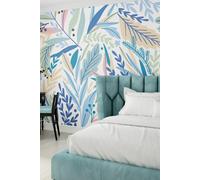 Patterned Leaves Wall Mural Origin Murals Mid Navy W350cm x H280cm