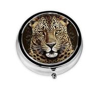 Patterned Leopard Head Pill Box Metal Round Small Pill Case Cute 3 Compartment Pill Organizer Portable Travel Pillbox Mini Pill Container Holder for Daily Medicine Supplement Vitamin