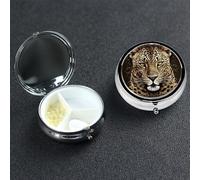 Patterned Leopard Head Pill Case Portable Metal Pill Box 3 Compartment Pill Organizer Cute Travel Pill Container Vitamin Organizer for Purse Pocket Travel Gift
