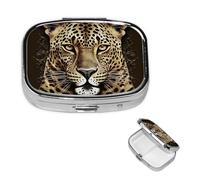 Patterned Leopard Head Pill Case Portable Square Pill Box 2 Compartment Pill Organizer Cute Travel Pill Container Vitamin Organizer for Purse Pocket Travel Gift