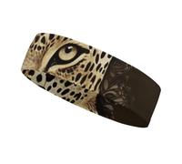 Patterned Leopard Head Sports Sweatband 15" Polyester Hairband Absorbent Quick-Dry Headband for Running, Yoga