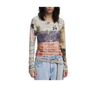 Patterned Long-Sleeved Beige Women Top - female - Desigual - Long Sleeve T-Shirts - Multicolor - XS - Tops XS