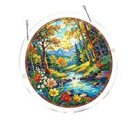 Patterned Stained Glass Sunlight Catcher Garden Decoration with Hanging Chain for Window Door Wall Display Spectrum Window Hanging Art