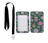 Patterned Teacups ID Card Holders with Black Lanyard, Lanyard with ID Holder, Vertical Name Badges Protector for Staff, Vertical Cards Protector for Women, Bus Driver Accessories Paramedic Accessories