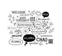 Patterns Multiple National Languages Welcome Coffee Cafe Shop Hello Quote Window Glass Wall Sticker Decal Vinyl Home Small - 43x56cm