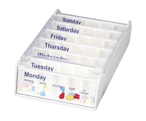 Patterson Medical Weekly Pill Organiser - 7 Day Box with 5 Daily Compartments - Detachable, Portable Tablet Pots for Medication, Vitamins and Supplements with Sliding Lids