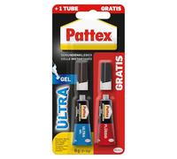 Pattex Super Glue Ultra Gel, Extra Strong & Flexible Super Adhesive, Shock & Water Resistant, for e.g. Rubber, Leather, Wood, 3 g + 3 g Quick Drying Second Glue Liquid Free, 9H PSGLB