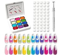 Patting Gel for Nails, 12-Colors Painting Gradient French Tip Polishing | Patting Gel Palette with 100-pieces Sponge for Salon Practice DIY Professional Decoration