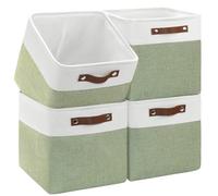 Patvingot 4-Pack Foldable Fabric Storage Cubes 11x11 Inch, Sturdy Cube Organizer Bins with Leather Handles, Storage Baskets for Closet Shelves and Home Organization(White/Green)