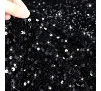 PATYDEST Black Sequin Fabric - Sparkly Mermaid Flip Reversible Stretch Velvet Material for Sewing Dress Making - 1 Yard Big Payette