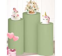 PATYDEST Cylinder Stand Covers Set of 3 Sage Green Pedestal Covers Spandex Cover for Cylinder Pedestal Round Cylinders Cover Dessert Table Display Plinth Pillars Cover for Birthday Wedding Decor