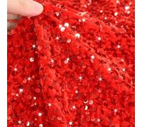 PATYDEST Red Sequin Fabric Velvet Stretch Fabric by the Yard Glitter Sequin Fabrics Sensory Wall Sequence Material Fabrics Large Sequins Fabric Mermaid for Quilting Sewing Dress Cloth DIY Craft