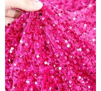PATYDEST Sequin Fabric by The Yard 1 Yard Hot Pink Sequin Material Velvet Fabrics for Wedding Costumes Glitter Embroidered Fabric Sparkly Fabric for Sewing Sequence Material Fabric for DIY Crafts