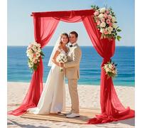 PATYDEST Wedding Arch Draping Fabric Red Drapery 20FT Sheer Chiffon Backdrop Curtains 1 Panel Sheer Arch Fabric Drape Arch Decorations for Wedding Ceremony Wedding Archway Drapes Party Ceiling Decor