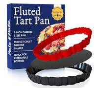 Patz&Patz Fluted Tart Pan with Removable Bottom - 9 in. Nonstick Carbon Steel pie pan With Crust Shaper Ring - for Pies, Tarts, and Quiche Baking Dish