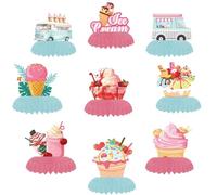 Pau1Hami1ton 9 PCS Ice Cream Theme Honeycomb Table Centerpieces Decorations,Cake Table or Room Decor - Easy to Assemble& Reusable(Ice Cream)