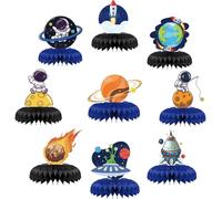 Pau1Hami1ton 9 PCS Space Solar System Theme Honeycomb Table Centerpieces Decorations,Cake Table or Room Decor - Easy to Assemble& Reusable（1Space）