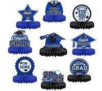 Pau1Hami1ton 9PCS 2025 Graduation Decorations Congrats Grad Table Centerpieces Decorations, Graduation Party Supplies,Cake Table or Room Decor - Easy to Assemble& Reusable(Blue)