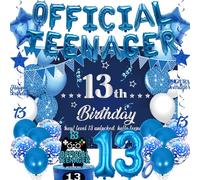 PAUBLLON 13th Birthday Decorations 41PCS - Blue Official Teenager Balloons Banner,13th Birthday Banner Backdrop Balloons,13 Bday Gifts for Boys Girls,13 Bday Gifts Party Supplies