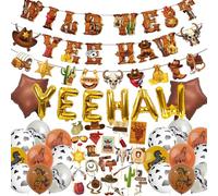 PAUBLLON 53PCS Western Party Decorations-West Cowboy Banner Wild West Theme Decorations Set with Yee Haw Balloons,Photo Props for Birthday and Cowboy/Cowgirl Party Supplies