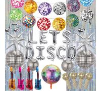 PAUBLLON Disco Party Decorations Dancing Queen-Disco Ball Decorations Including Lets Disco Letter Balloon,Inflatable Rock Star Guitar Props,for 70s 80s 90s theme Party, Hip Hop & Retro Rock Decoration