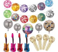 PAUBLLON Disco Party Decorations Set - Disco Ball Balloons, Inflatable Rock Star Guitar Props - Complete Kit for 70s 80s 90s theme Party Decoration, Hip Hop & Retro Rock Parties (Disco Party)