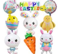 PAUBLLON Easter Balloons, Happy Easter Banner Balloon, Large Size Bunny Carrot Chick Hen Foil Balloons for Spring & Easter Party Decorations. (B)