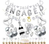 PAUBLLON Engagement Party Decorations - Silver ENGAGED Balloons Banner She Said Yes Banner,He Put A Ring On It banner for Wedding Engagement Party Bridal Shower