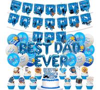 PAUBLLON Fathers Day Decorations - Fathers Day Banner and Balloons,BEST DAD EVER Balloons,Cake Toppers Happy Father's Day Bunting for DAD's Day Party Home Bar Outdoor Decorations (A)