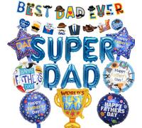 PAUBLLON Fathers Day Decorations - Fathers Day Banner and Balloons,SUPER DAD Balloons,Happy Father's Day Bunting for DAD's Day Party Home Bar Outdoor Decorations (B)