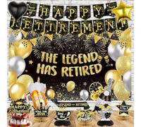 PAUBLLON Happy Retirement Party Decorations for Men Women with Happy Retirement Banner Backdrop, Foil Balloons, Honeycomb Centerpieces, Sash, Cake Topper and Card for The Legend Has Retired Supplies