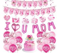 PAUBLLON Mothers Day Decorations, Mothers Day Hanging Spiral Banner Bunting Indoor Balloons and Cake Topper Mother's Day Gifts from Daughter Son Mother's Day Party Supplies Home Decor (Pink)