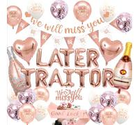 PAUBLLON We Will Miss You Banner Leaving Party Decorations with Later Traitor Balloons Heart shape Balloons Triangle Flag Banner for Retirement Graduation Office Work Going Away Party (Rose Gold A)