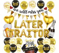 PAUBLLON We Will Miss You Banner Leaving Party Decorations with Later Traitor Balloons Heart shape Balloons Triangle Flag Banner for Retirement Graduation Office Work Going Away Party (Black Gold A)