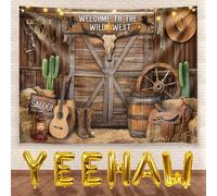 PAUBLLON Western Party Theme Backdrop 5.9 * 3.6 Ft Western Cowboy Party Decorations, Wild West Theme Decorations Yee Haw Cowboy Balloons for Boys Birthday Baby Show Photo Props Backdrop