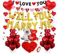 PAUBLLON Will You Marry Me Decorations Kit - 1044 pcs Proposal Decorations with I Love You Banner, Gold Will You Marry Me Balloons, and Red Heart Balloons for Weddings & Engagements