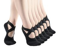 Pauboland Dresmannst Women's 6-Pack Black Padded Cushion Non-Slip Piyo Barre Pilate Ballet Yoga Socks with Grips