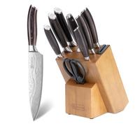 PAUDIN 10-Piece Knife Set with Wooden Knife Block & Built-in Sharpener | Professional German Stainless Steel Full-Tang Chef Knife Set - Pakkawood Handles, Dishwasher Safe, Ideal for Home Kitchen