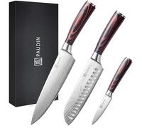 PAUDIN Chef Knife Set 3Pcs, Professional Kitchen Knife Set with High Carbon Stainless Steel, Sharp Chef Knives with 8 inche Chef Knife, 7 inch Santoku Knifes and 3.5 inch Fruit Knife