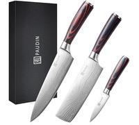 PAUDIN Kitchen Knife Set, 3 Pcs Japanese Knife Set, Professional Kitchen Knives with High Carbon Stainless Steel, with Ultra Sharp Blade & Wooden Handle,Chef Knive Set