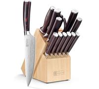 PAUDIN Kitchen Knife Set with Block,14-Piece Knife Block Set & Sharpener, German Stainless Steel Chef Knives, Ergonomic Pakkawood Handle, Professional Kitchen Knife Block Set