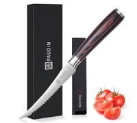 PAUDIN Serrated Tomato Knife 5 inch, Ultra Sharp Fruit and Bread Knifes, Small Kitchen Knife for Tomato Fruit Cake Pastry Sandwich, German Stainless Steel Blade with Ergonomic Pakkawood Handle