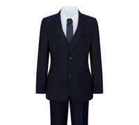 Paul Andrew Boys Navy Blue 5 Piece Suit Blazer Waistcoat Shirt Tie Trousers Wedding Party - 4 Years