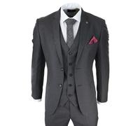 Paul Andrew Charles - Men's Dark Grey Charcoal 3 Piece Suit Summer Wedding Prom - 34" Jacket 28" Trousers