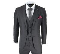 Paul Andrew Charles - Men's Dark Grey Charcoal 3 Piece Suit Summer Wedding Prom - 46" Jacket 40" Trousers
