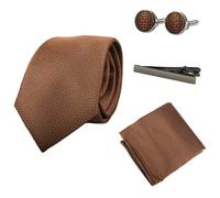 Paul Andrew Diamond Neck Tie Gift Set Pocket Square Cuff Links Pin Tie For Shirt Satin - Brown