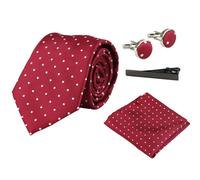 TruClothing Dotted Neck Tie Gift Set Pocket Square Cuff Links Tie Pin Polka Dot Satin - Wine 401 One Size