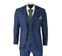 Paul Andrew Hamleys - Men's 3 Piece Blue Orange Check Suit - 36" Jacket 30" Trousers