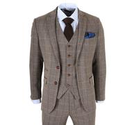 Paul Andrew Harris - Men's Brown 3 Piece Herringbone Check Tweed Suit - 34" Jacket 28" Trousers